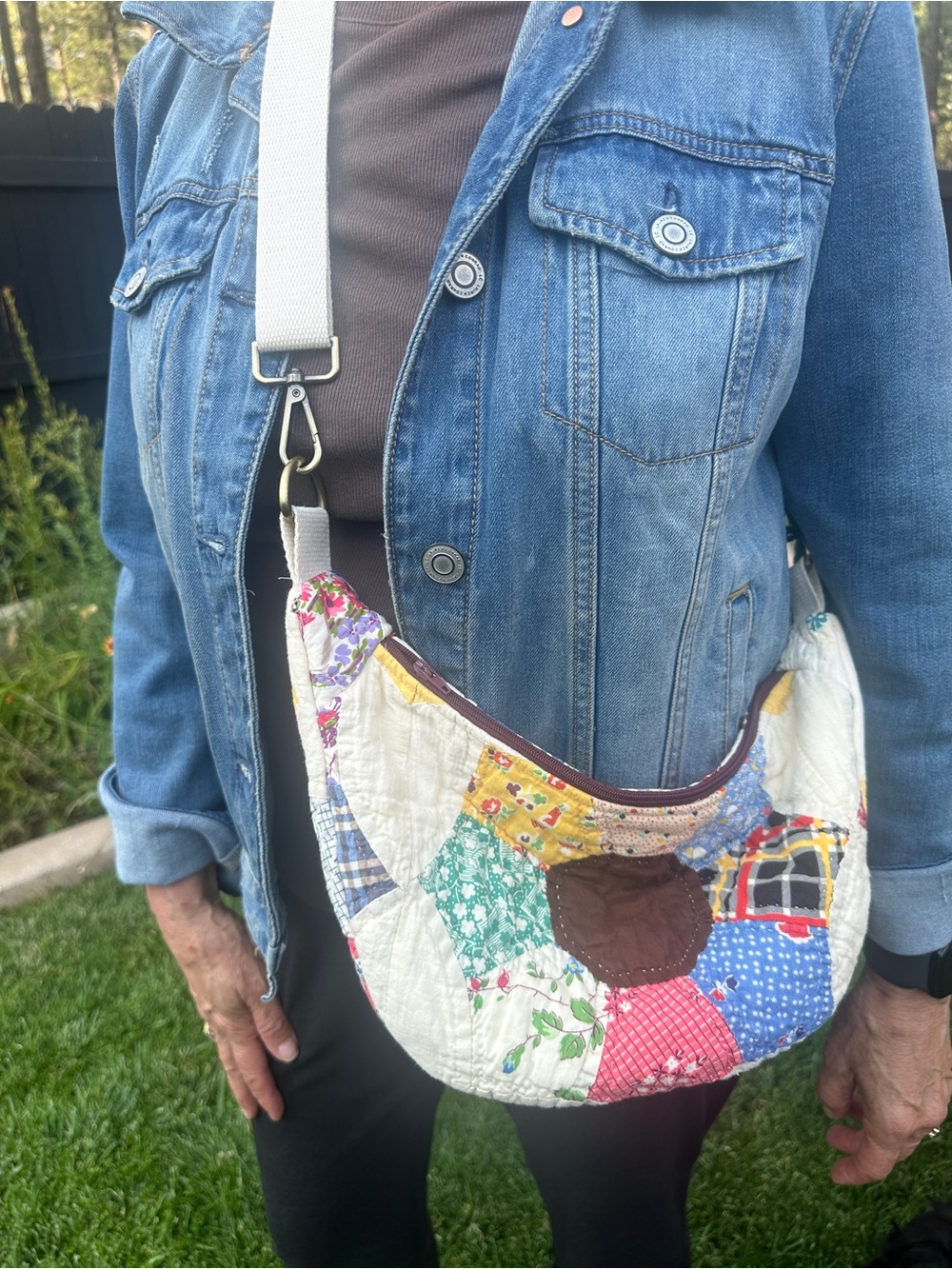 Handmade from Vintage Quilt Patchwork Crescent Shape/ Crossbody